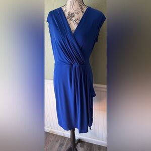 Michael Michael Kors Elegant Blue Fake Wrap Cap Sleeve Dress.